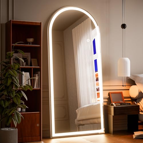 VETROVUE Arched LED Mirror Full Length - 65' x 26' Mirror Full Length with Light, Wall Mounted Full Body for Bedroom/Dressing Room, 3 Color Lighting, White