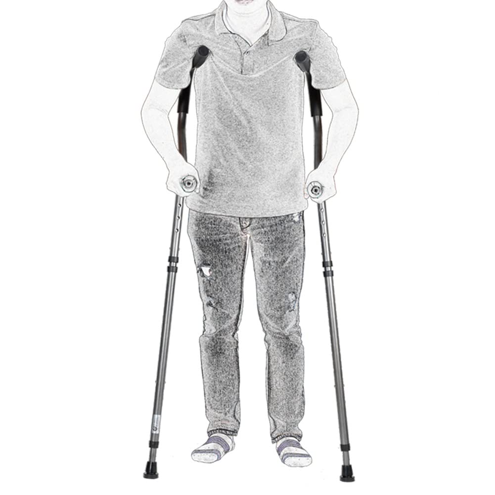 Muletas Plegables para Axilas con empuñadura anatómica, muletas ergonómicas en Forma de F, Altura Ajustable, muletas de Aluminio, Puntas articuladas, 1 par (Size : S)