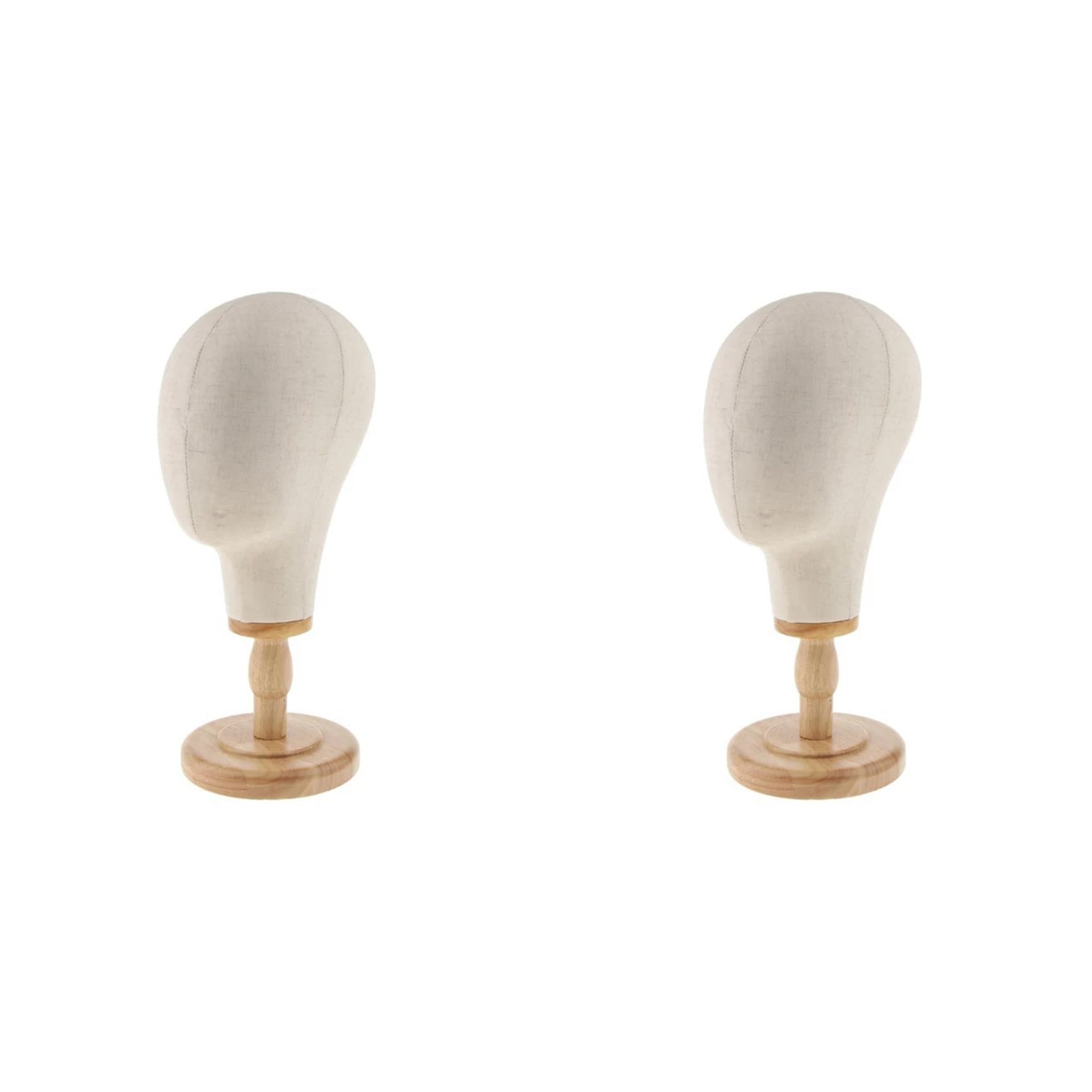 Jnchdghwa 2X Wig Head Stand Mannequin HeadHat Display Stand Linen Wig Holder, Canvas Dome + Detachable Wood Stand for Wigs,Hats