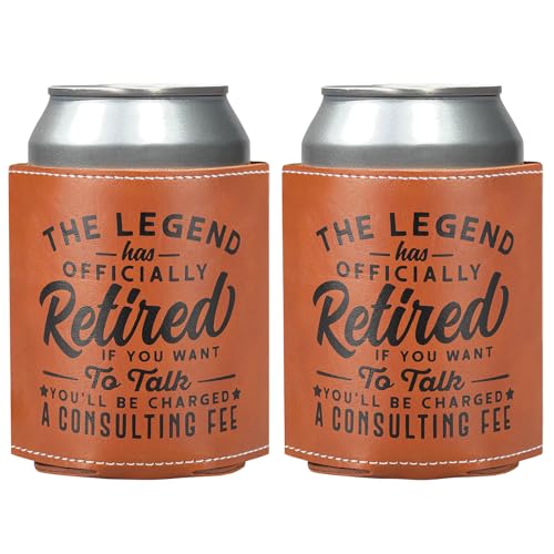 Retirement Gifts for Men 2025-2 PCS The Legend Has Retired Leather Can Cooler Sleeves Holder Father's Day Gifts for Men, Him, Dad, Husband, Coworkers Best Retirement Gift Idea Party Favor