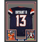 Framed Autographed/Signed Pat Bryant II 35x39 Denver Blue Pro Cut Football Jersey JSA COA