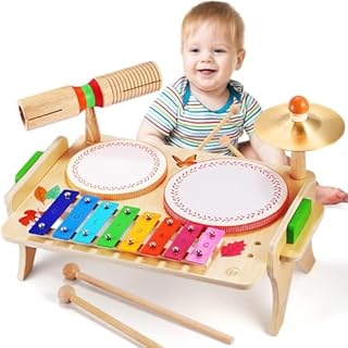 Sweet Time Drum Toy Baby, Instrument muzyczny Zestaw perkusyjny dla dzieci, drewniany stół muzyczny, zabawki perkusyjne, zabawki Montessori dla chłopców i dziewcząt