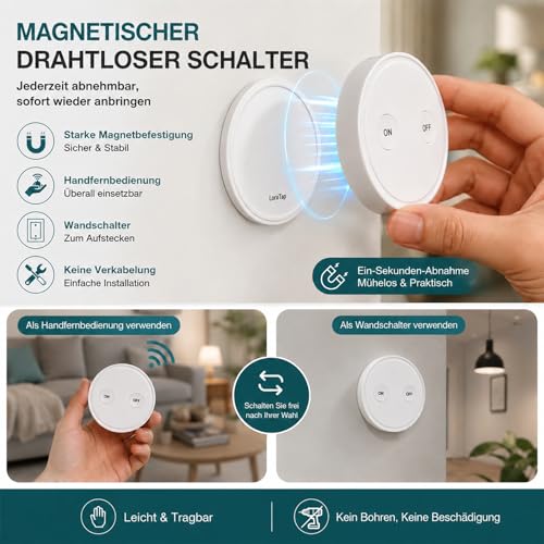 Funk Lichtschalter Set mit 1 Fernbedienung und 1 Empfänger, 230V Funk