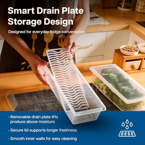 Image of HomeWiz Fridge Storage Containers 1500ml x8 |Air Tight Storage Container Set with Removable Drain Plate|Fridge Organiser Storage Boxes|Food Grade Plastic Containers, Stackable for Fruits & Vegetables