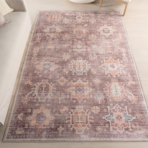 nuLOOM 5' x 8' Splashguard Machine Washable Area Rug with Waterproof Spill Proof Surface, Non Slip Backing and Stain Resistant for Living Room, Bedroom, Kitchen, Dining Room, Philomena Brown