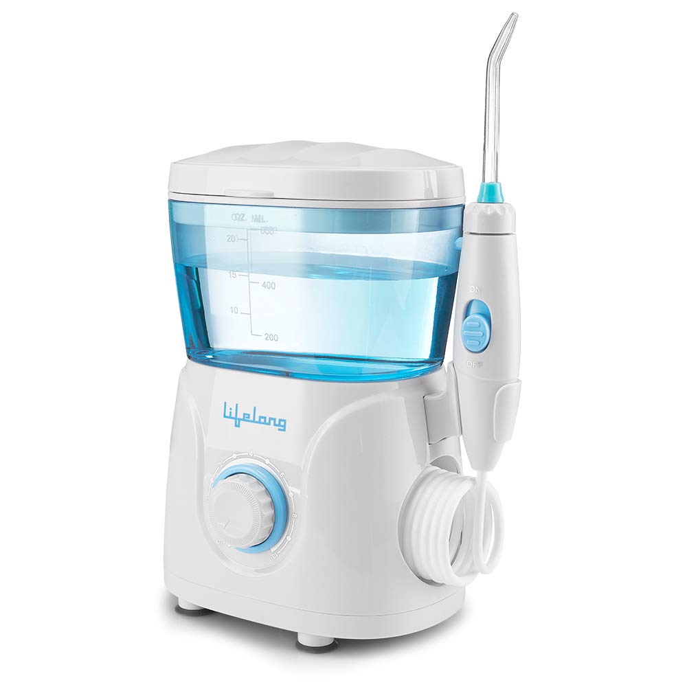 Lifelong LLDC27 Table Top Flosser | 8 Jet Tips | 10 Pressure Modes and 600ml Tank for Flossing at Home | Oral Irrigator, White, medium