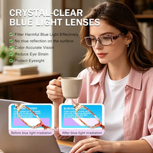 Image of Henotin 6 Pack Reading Glasses for Women, Blue Light Blocking Pattern Print Readers, Spring Hinge Computer Eyeglasses (Multi-Color, 1.75, multiplier x)
