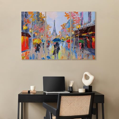 Cuadros B&D XXL - Cuadro en Lienzo 120x80 3 piezas - Impresión en material tejido no tejido cuadros decoracion salon modernos lienzos decorativos dormitorios - Paris City Torre Eiffel d-B-0064-b-e