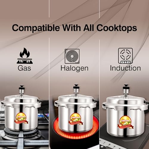 Image of Kanchan Classic Aluminum Pressure Cooker with Outer Lid (12 Liters) - 5 Year Warranty, Large Pressue Cooker Ideal for Big Family & Commercial, Gas Stovetop Compatible ISI Certified