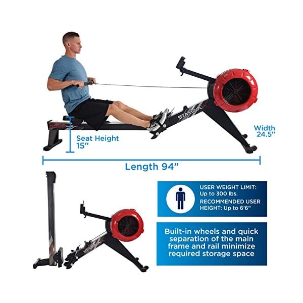 Stamina-X-Stamina-x-Amrap-Indoor-Rowing-Machine-Dynamic-Air-Resistance-Workout-Monitor-Wireless-Heart-Rate-Strap-Included Stamina X AMRAP Rower Machine with Smart Workout App - Foldable Rowing Machine with Dynamic Air Resistance for Home Gym Fitness - Up to 300 lbs Weight Capacity