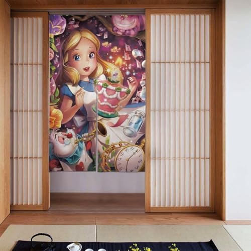 不思議の国のアリス アニメ 間仕切り のれん ロングカーテン 四季兼用 暖簾 和風 おしゃれ 遮光のれん 幅86丈143cm U34