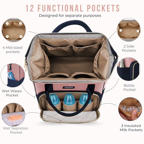 Image of MAMMA Diaper Bag for Mothers for Travel, Baby Bag for Mother Travel, Hospital Bag for Delivery Women, Baby Diaper Bag for Mom, 12 Pockets Diaper Bags for Mothers with 9 Months Warranty