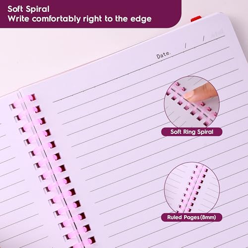 Image of DOODLE A5 Notebook with Soft Spiral Wiro, Elastic Band Closure & Pen Holder | Beautifully Printed PP Cover | 160 Pages of Premium Ruled Paper | Perfect for School, College & Office Use - Heart & Mind