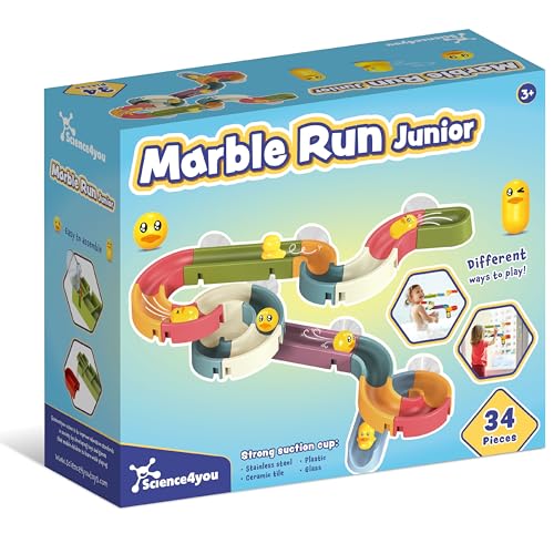 Science4you Circuito de Canicas Junior para Niños 3+ Años - Marble Run, 34 Piezas con Ventosas, Juguetes de Baño, Regalo para Niños y Niñas 3 4 5 6+
