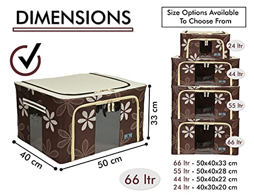 Image of Yellow Weaves Polyester Foldable Cloth Storage Box /Wardrobe Organizer, 66 Ltr, 1 Piece, Brown, 33 Centimeters