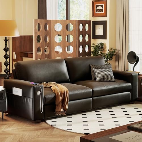 Image of Hanherry Faux Leather 89 inch Sofa for Living Room, Modern Comfy Couch with Medium Firm Seat Cushion, Removable Cover,Wide Armrest,USB /Type-C Port,Couches for Small Space,Apartment