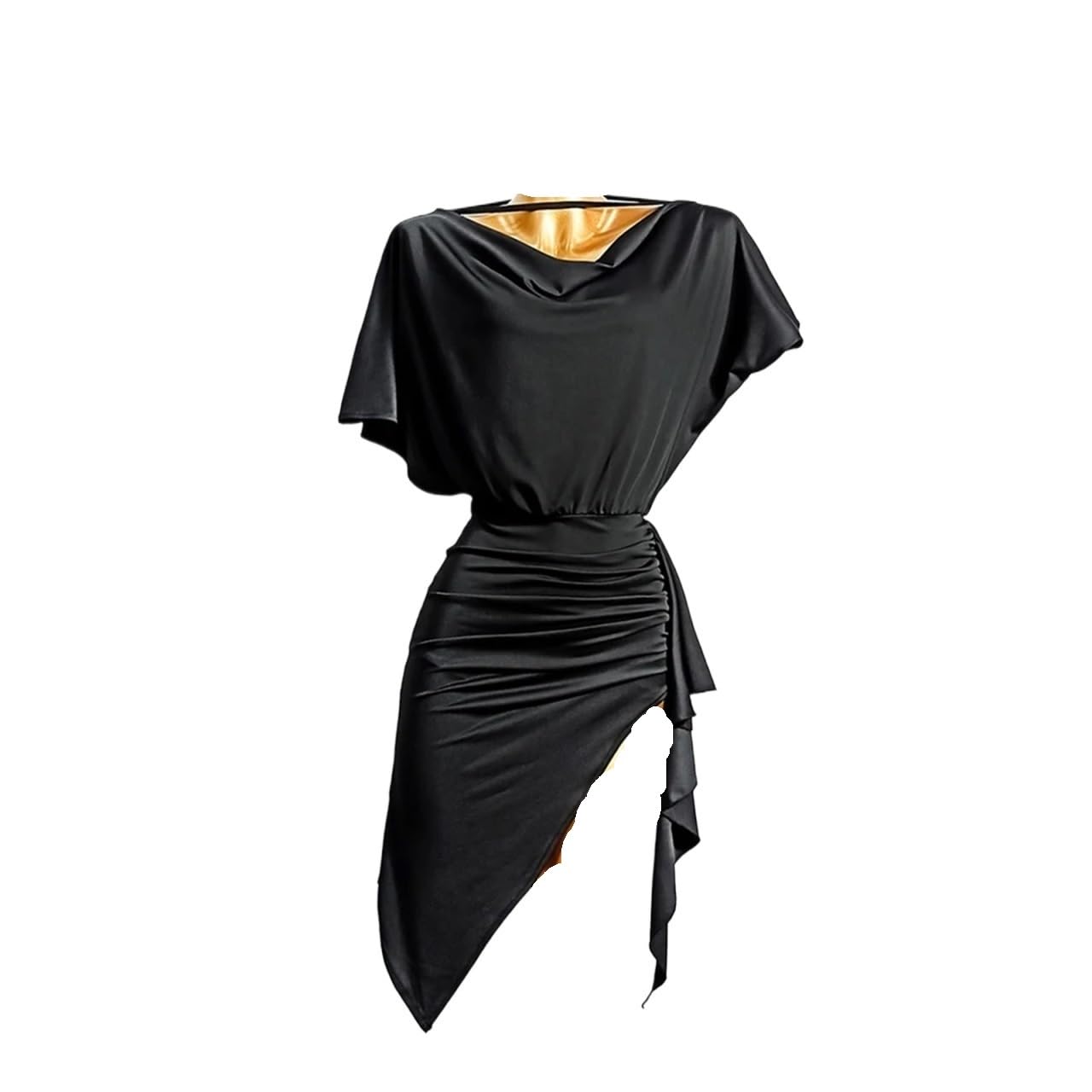 HNULGVI Latin Dance Dress Sexy Latin Dance Dress Women Wrinkle Design V Neck Dress for Ballroom Samba Tango Chacha Dancing Performamnce(Black,L)
