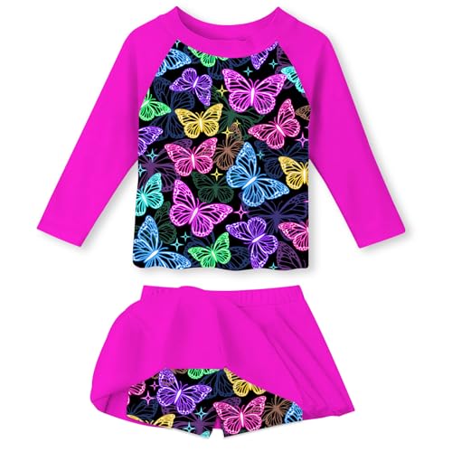 Image of Idgreatim Girls Swimsuit Rash Guard Set Long Sleeve Two Piece Bathing Suit 3-10 Years