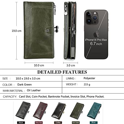 Image of CONTACTS Leather Kiss Lock Purse for Women Vintage Kiss Clasp Wallet Coin Purse RFID Bifold Phone Clutch Wallet Card Holder