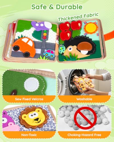 Image of Cobelae Montessori Busy Book for Toddlers 1-3, Toddler Busy Board | Felt Quiet Book, Airplane Travel Toys for Kids Ages 1+ Year Old,Baby Learning Activity Books,Boys Girls Gifts for 1 Year Old