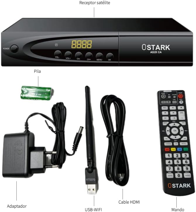 Front panel of Ostark AS2X CA receiver with buttons and display