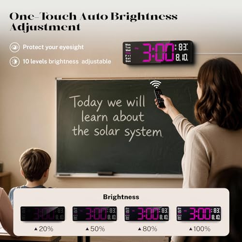 Image of Digital Wall Clocks,16 inch Large Display LED Digital Clock with Remote Control,LED Wall Clock with 8 RGB Color Night Light,Alarm,Date,Week,Temp,DST for Living Room & Office
