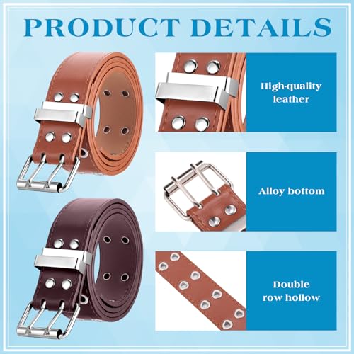 Chuarry 7 Pcs Grommet Belts for Women Double Grommet Belts Punk Leather Belts with Double Studded Holes Buckle Vintage Metal Rock Jeans Belt for Women Men Ladies3