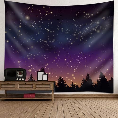 Tenture moderne décoration de chambre adulte paysage nuit étoilée 210x140 cm
