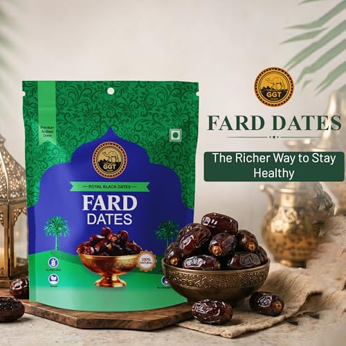 Image of GGT Foods Premium Fard Dates 500g | Royal Black Arabian Khajoor | Soft, Naturally Sweet & High Fibre Dry Fruits | 100% Natural, Vegan & Gluten Free Khajur for Healthy Snacking