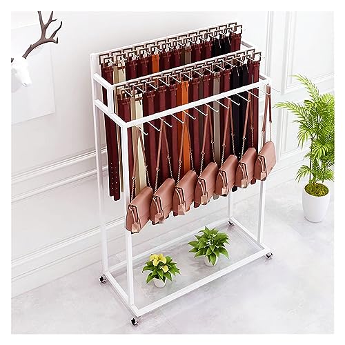 WIGING Belt Display Stand, Metal Underwear Underpants Multi-Layer Shelf with Wheels, Tie Phone Cases Storage Rack for Boutique/Clothing Store (Color : White, Size : 80x40x150cm/2.62x1.31x4.92ft)