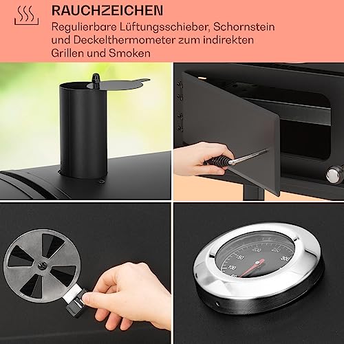 Foto von Klarstein Holzkohle Grill Groß, BBQ-Grill mit Bodenrollen, Holzkohlegrill-Wagen mit Thermometer, Wetterfester Kohle & Gas Grill, 3 Brenner Barbecue Grill, Großer Kohlegrill, Holzkohle-Grillwagen