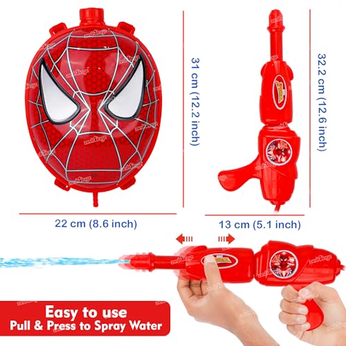 Image of Zest 4 Toyz Holi Pichkari Water Gun for Kids Back Holding Water Tank Spray Holi Combo with 1 Pkt Holi Color and 100 Balloons for Holi Celebration (Super Tank) - Red