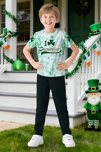 Image of TMSD Unisex Kids St.Patrick's Day T-Shirt Short Sleeve Crew Neck Clover Shamrock Tee 4-14 Years