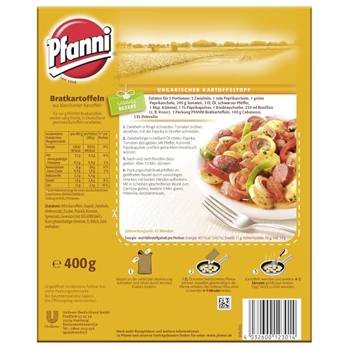 Pfanni Bratkartoffeln für eine schnelle Zubereitung Die Herzhaften 100% deutsche Kartoffeln 400 g 2 Portionen