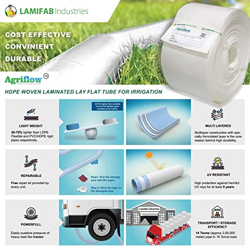 Image of Agriflow ISI HDPE Laminated Lay Flat Pipe | 30 Meter Rain Hose | 2 Inch | 0.56 mm Thick | Polyethylene Woven Lapeta Pipe for Agricultural Irrigation, White