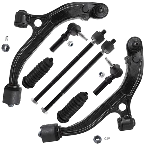 Image of Detroit Axle - 8pc Front End Kit for 2001-2004 Dodge Grand Caravan Chrysler Town & Country 2001-2003 Voyager, 2 Lower Control Arms with Ball Joint 4 Inner Outer Tie Rods 2 Boots 2002 Replacement