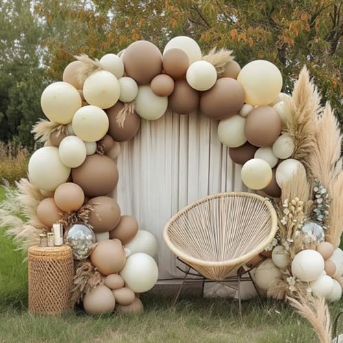 Image of RUBFAC 129pcs Sand White Cream Balloons Different Sizes 18 12 10 5 Inches, Beige Latex Balloon Garland Arch for Birthday Engagement Party Wedding Anniversary Baby Shower Decoration
