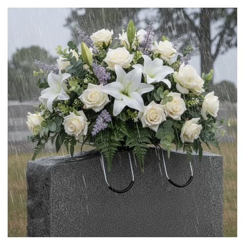 Esquirla Headstone Flower Saddle，Sturdy Heavy-Duty Artificial Flower Arrangement Holder Memorial Wreath Stand for Outdoor Cemetery Graveside Tombstone Decoration image 3