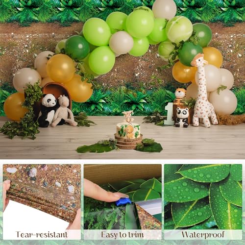 Image of Kochorie 100 Ft x 54 Inch Forest Path Plastic Tablecloth Roll Safari Dinosaur Jungle Table Cover with Cutter Box for Birthday Baby Shower Party Supplies