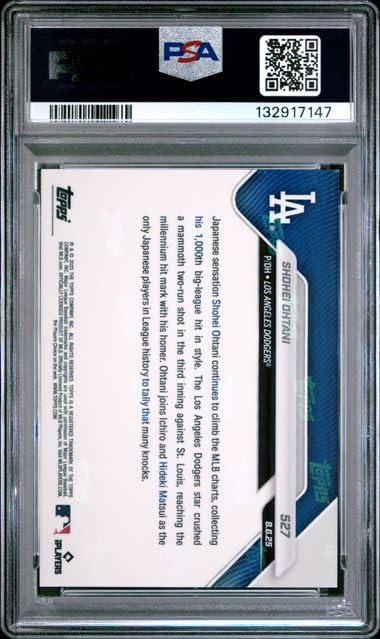 Graded Psa 10 Shohei Ohtani Baseball Card 2025#527 As He Blasts A Majestic HR For 1000th Hit Milestone Dodgers 4 Time Mvp Superstar