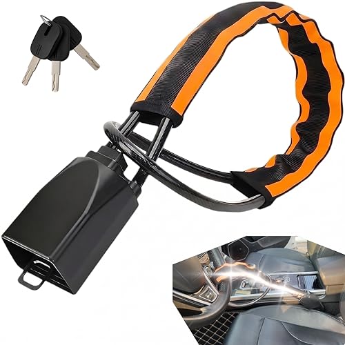 Reflective Stripe Titan Steering Wheel Lock Seat Belt Lock High Visibility Car Anti-Theft Device Heavy Duty Universal Fit for Car SUV Pickup Jeep RV with 3 Keys (Orange)