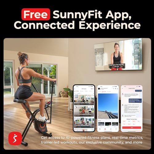 Image of Sunny Health & Fitness Smart Folding X-Bike, Portable Compact Exercise Bike for Indoor Cycling Workout, Home Cardio Training Machine, Free SunnyFit App Bluetooth Connect