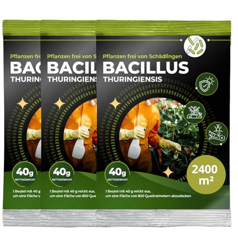 Trabe Bacillus Thuringiensis 3 Stück 40 g Raupenfrei - Zünslerfrei Buchsbaum und Raupen Plantura - Buchsbaumzünsler an Buchsbäumen - Respektiert Tiere Umwelt und Menschen