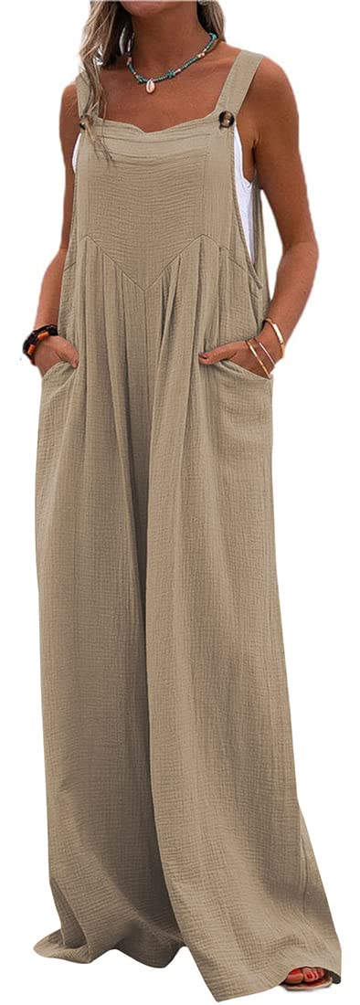 PADOLA Mujer Monos Holgado Boho Estilo con bolsillo Monos sin Mangas Pantalones Ancha Ligeros Vintage Silueta recta suelta Ropa de Playa Vacaciones Verano