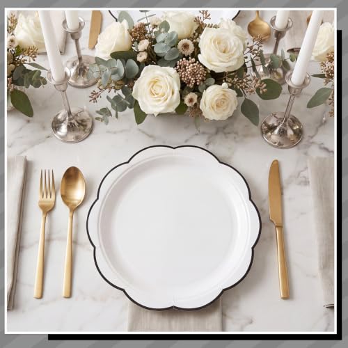 Image of 30 Pcs Black and White Paper Plates 9 Inch Halloween Plates Disposable