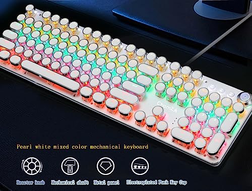 Image of ChamZA Multimedia Mechanical Keyboard Blue Switches w /Knob Wired Retro Typewriter Keyboard 104 Keys Gaming Keyboard RGB K820 - Black