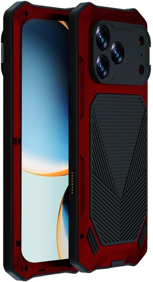 Metal Case for iPhone 17/17 Air/17 Pro/17 Pro Max, Protection Cover Kickstand Shockproof Anti-Slip Cool Shell Aluminum Guard All -Inclusive Camera(Red,17)