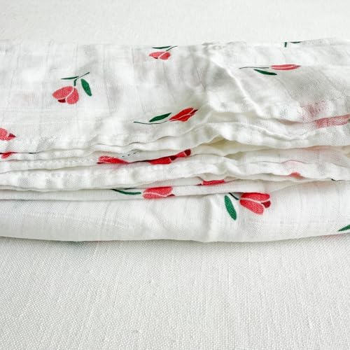 Image of Ali+Oli Muslin Swaddle Blanket for Baby (Tulip) Large 47 inch x 47 inch Soft Rayon Made from Bamboo & Organic Cotton, Machine Washable Receiving Blanket Wrap for Newborn to Toddler