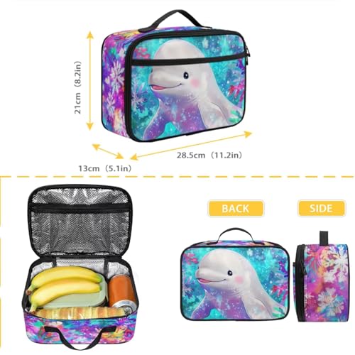 Beluga Whale Flowers Print Vibrant Animal Pattern Kids Backpack Set 2pcs School Bookbag with Lunch Box for Boys Girls4