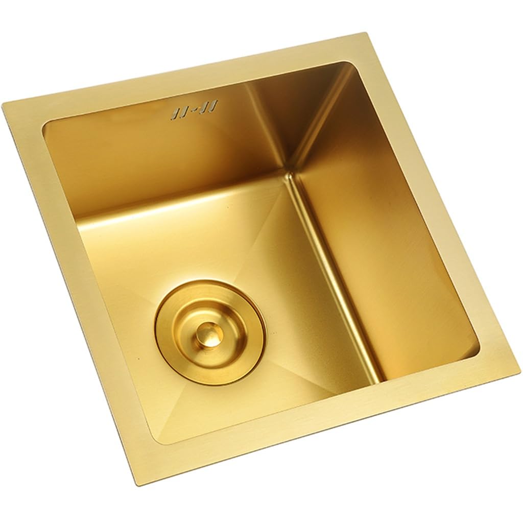 ZQFHSX Gold Kitchen Sink Stainless Steel Workstation Rv Bar Prep With Stopper And Drain Strainer Undermount Or Drop-In For Restaurant Shop Bathroom (Color :, Size 45x45cm)
